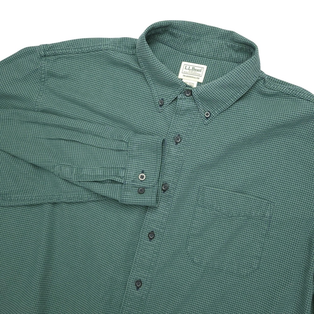 L.L. Bean Flannel Shirt Mens 2XLT Green Check Long Sleeve Button Down Cotton‎